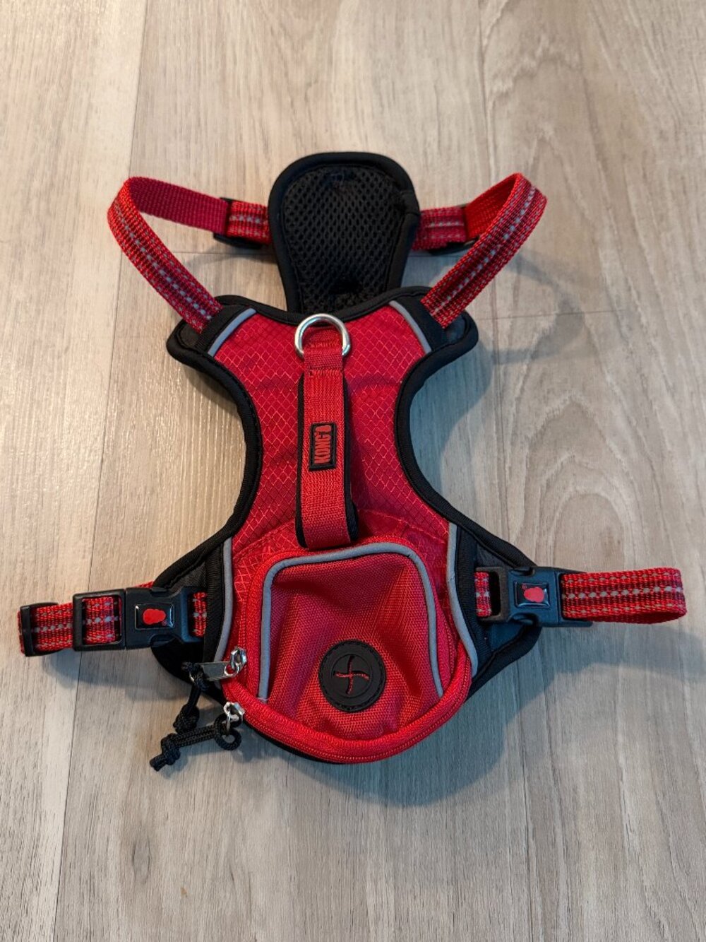 KONG Dog Harness Small Red Reflective Adjustable Poop Bag Holder Like New